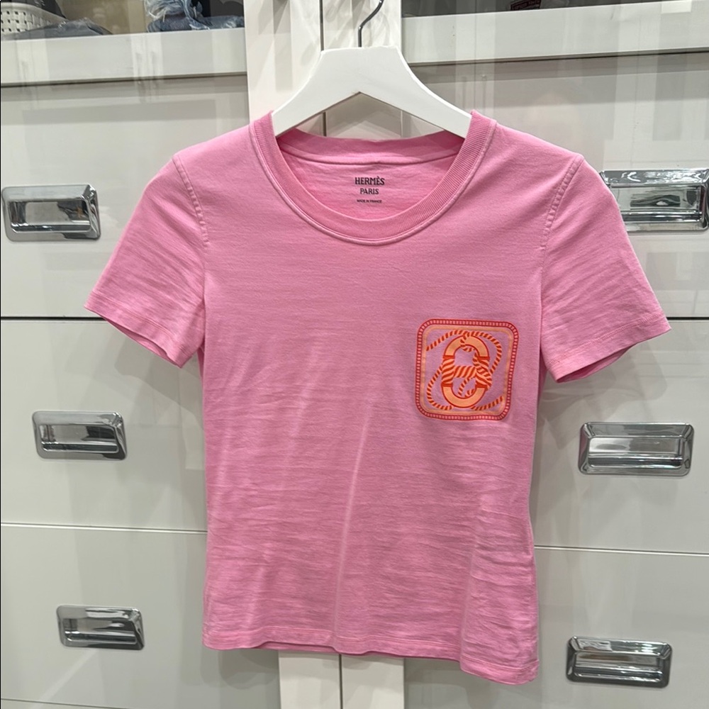 Hermès Pink T-Shirt with Orange Logo 100% authentic